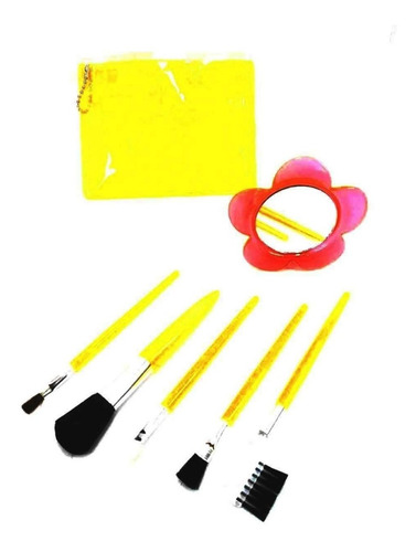 Imagen 5 de 10 de Maquillaje Set 5 Mini Brochas Pinceles + Espejo + Estuche