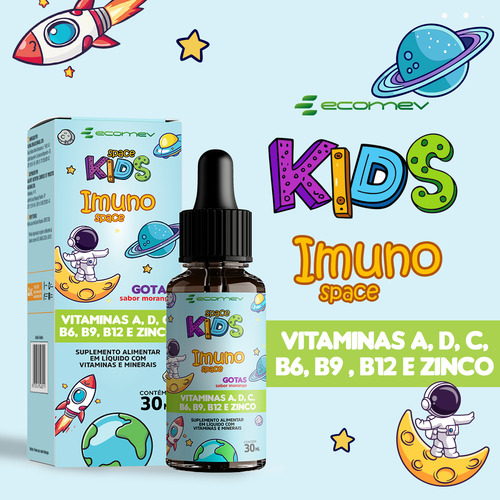 Imuno Kids Gotas Vit A D C B6 B9 B12 Zinco Formula Natural Sabor Morango