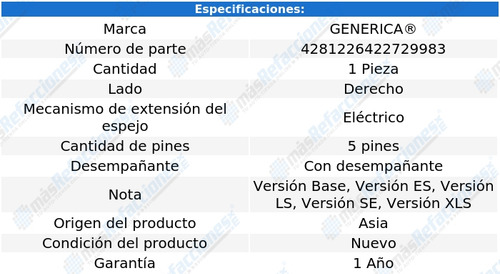 Espejo Mitsubishi Outlander 2007-2008-2009-2010 Elec C/desem