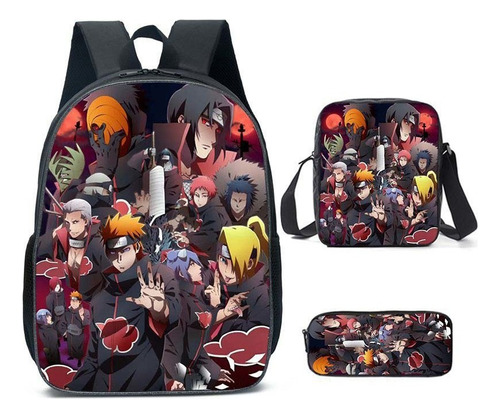 Mochila Escolar Naruto Uzumaki De 3 Piezas Con Estuche For Lápices 220