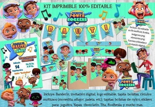 Kit Imprimible Candy Bar Mini Beat Power Rockers Editable K1