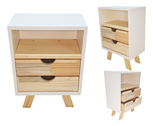Imagen 3 de 10 de Combo De 2 Mesa De Luz Pino Y Melamina - Escandinava Nordica