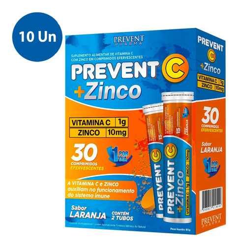 Kit 10 Vitamina C + Zinco 10mg Efervescente C 30 Comprimidos