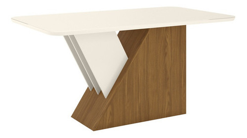 Mesa De Jantar Tampo Mdf/vidro Canto Arred 160 Cm Épic Henn Cor da tampa Off White Cor dos pés Nature com Off White