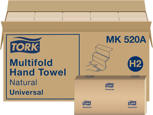 Toalla De Mano Tork Multifold Natural H2, Universal, 100% Re