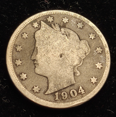 Moneda 5 Cents Liberty 1904, Estados Unidos.