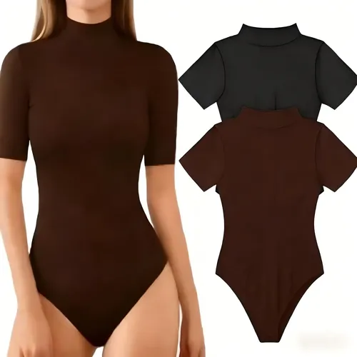 2pzs Body Manga Corta Elegante Sexy Para Mujer Ajustado