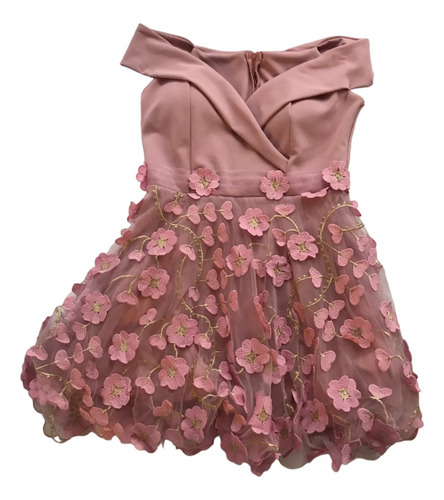 Vestido Color Rosado Con Flores