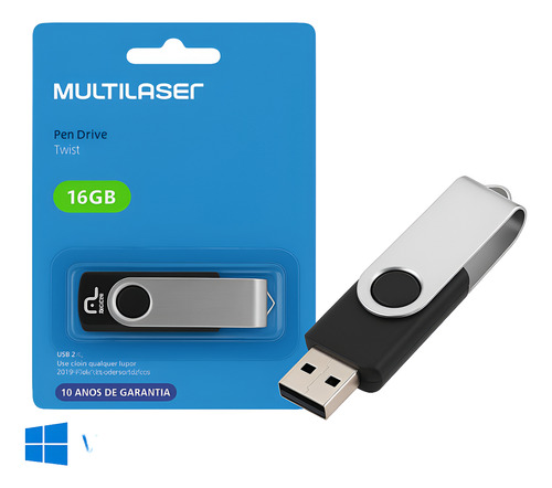 Pen Drive 16gb C/ Windows 10 E Office 2024 Ativado Preto Lisa