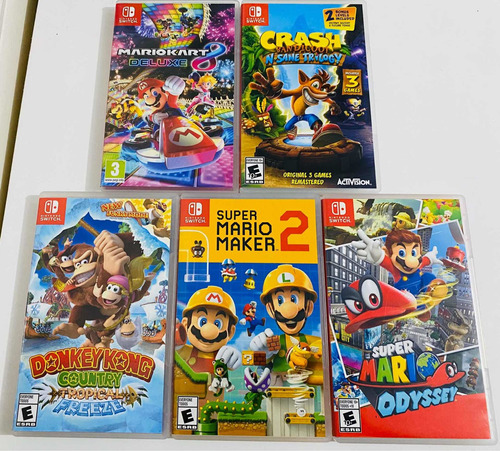 Lote 5 Jogos De Nintendo Switch + Mario +crash + Donkey