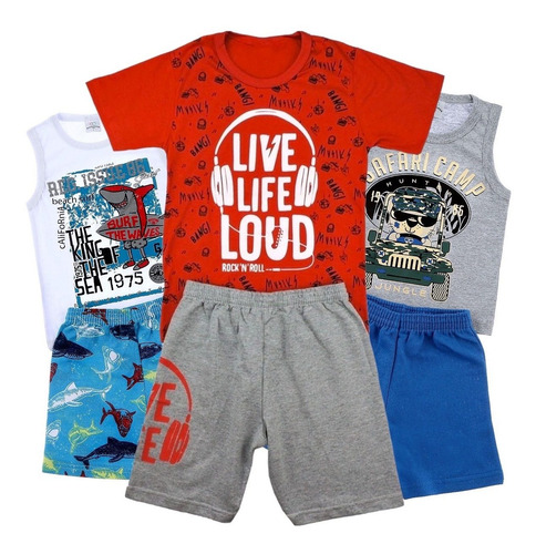 Imagem 1 de 8 de Kit 3 Conjuntos Roupa Infantil Menino Masculina Atacado