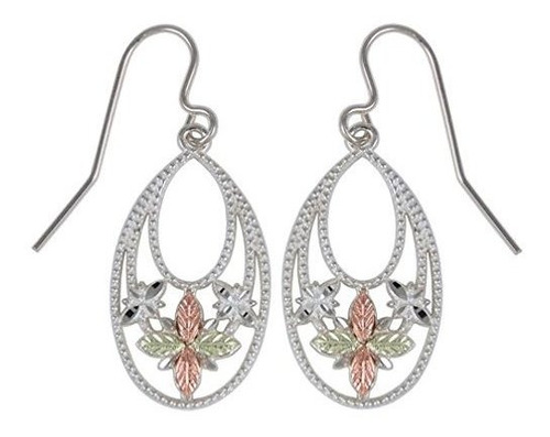Granulated Oval Flower Drop Earrings, Sterling Silver, 12k R
