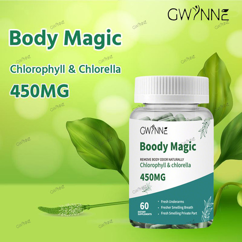 Gwynne Boody Magic Tabletas De Clorofila Natural Para El Olor Corporal Femenino Contiene 450 Mg De Clorofila Y Chlorella, Suplemento Desodorante Corporal Para Hombres Y Mujeres,60 Cápsulas