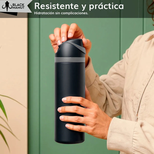 Botella Termo Agua Aislada Hermética Acero Inoxidable Popote Negro