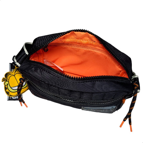 Bolsa Feminina Transversal Garfield Urban Original Cor Preto Desenho do tecido Liso