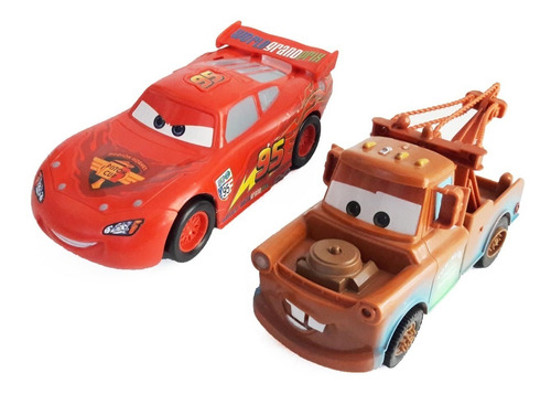 Kit 2 Peças Mcqueen E Mate Com Luz E Som Bate E Volta Carros