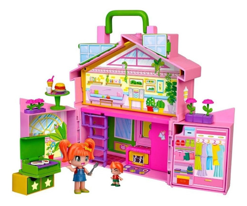 Imagen 2 de 7 de Pinypon Casa Rosa En Maletin Con Muñeca Y Accesorios