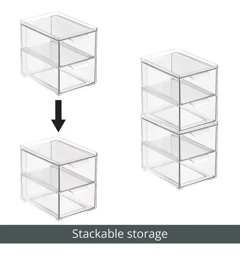 mDesign Cajas organizadoras de almacenamiento apilables de plástico para el  hogar con tapa para cocina, armario, despensa, dormitorio, baño, pasillo