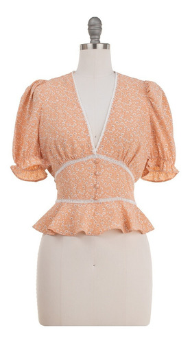 Imagen 2 de 7 de Blusa Corta Peplum Floral Escote V Manga Corta Fresca.