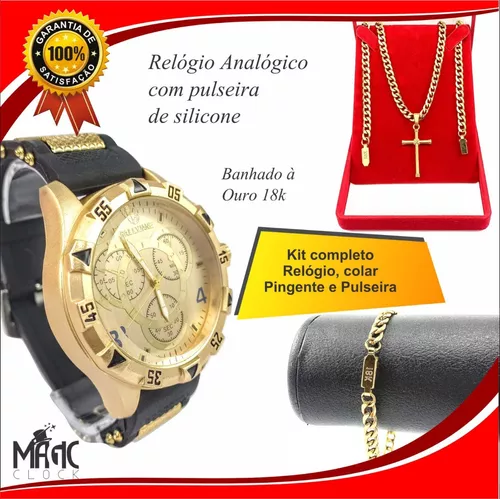 Relogios Magno Pulseira De Borracha Banhado 18k