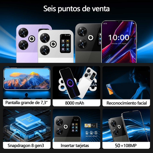 Smartphones M6 Pro Celular Dual Sim 256gb 8gb Ram Android 14 Batería 8000mah