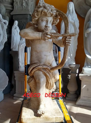 Escultura Estatua Angel Cupido En Cemento Patinado