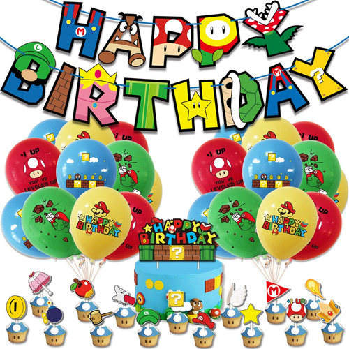 Kit Decoración Globos Metálicos (38 Piezas) Mario Bros