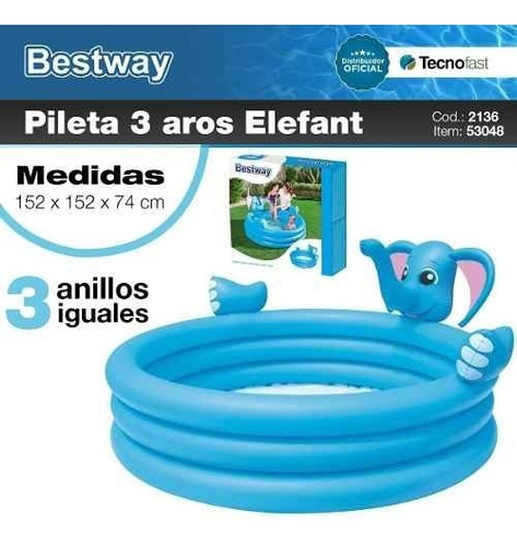 Pileta Inflable Bestway Elefante Juegos 3 Aros + Inflador