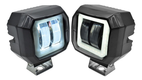 Juego Faros Led Cuadrados Con Lupa Estrobo Arillo Gel Blanco