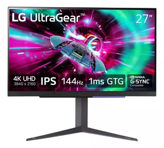 LG 27 Ultragear 4k Uhd (3840x2160) Gaming Monitor, 144hz, 1ms, Vesa Displayhdr 400, G-sync And Amd Freesync Premium, Hdmi 2.1, Displayport, 4-pole Hp Out Dts Hp:x, Tilt/height/pivot Stand, Black