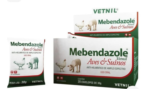 Mebendazole Caixa Com 20 X 30 Gr (vermifugo P/ Aves, Suínos)