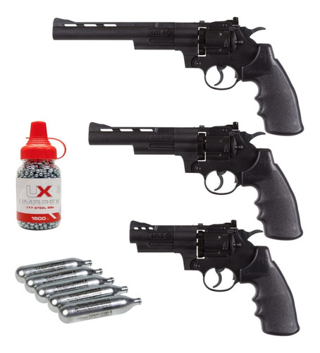 Revolver Co2 4.5mm Crosman Kit Triple Cañon Pellets .177 X C