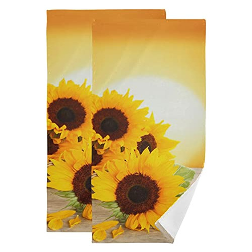 Juego De 2 Toallas De Mano Estampado De Girasol Sunrise...