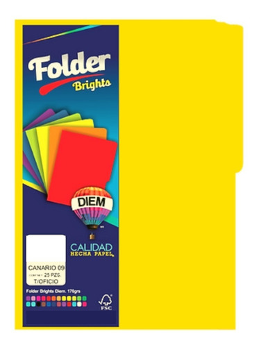 Folder Tamaño Oficio Colores Brillantes 25 Pzas Color Canario