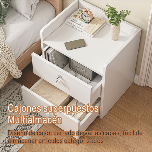 Mesita De Noche Moderna Con 2 Cajones Para Recámara Blanco