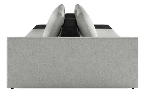 Sofá Ilha Modular Para Sala 232cm com Puff Dublin K01 Linho Cinza e Sintético Preto