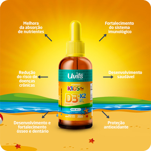 Vitamina Kids D3 E K2 Em Gotas 600 Doses 20ml - Uvits Sabor Sem Sabor