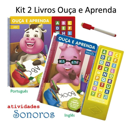 Kit Com 2 Livros Sonoros Ouça & Aprenda - Inglês + Abc 