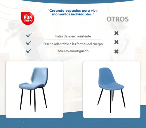 Silla De Comedor Berlin Estilo Nordico Moderno Minimalista Estructura de la silla Negro Asiento Azul