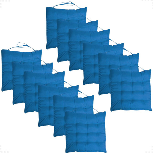 Kit 12 Almofadas De Cadeira Futon Assento Cheia Grande 40x40 Cor Azul-turquesa-12pc