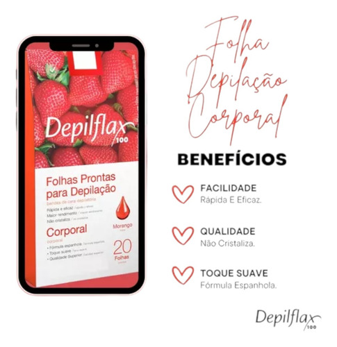 Kit 10 Folhas Prontas Corporais Depilflax Morango 200un