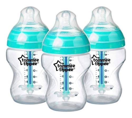 Set De 3 Biberones Tommee Tippee Anticólicos 9oz Con Chupón Color Verde