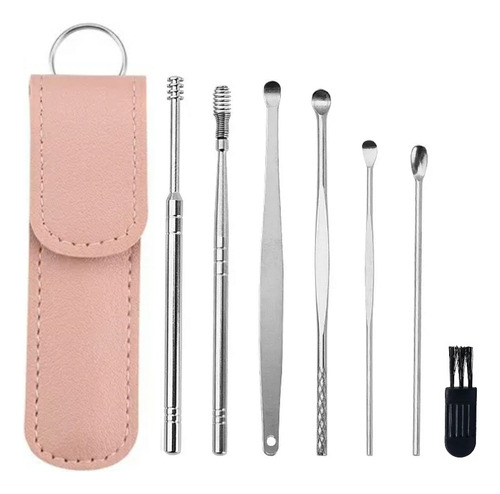 Set 6 Herramientas De Acero Limpieza Oido + Estuche 