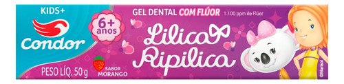 Pasta de dentes infantil Condor Kids+ Lilica Ripilica Morango  em gel pacote x 3 150 g