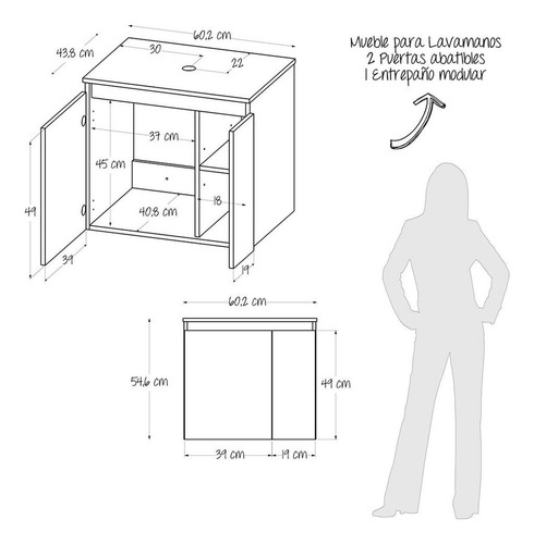Mueble Lavamanos Elevado Guali Para Colgar Miel