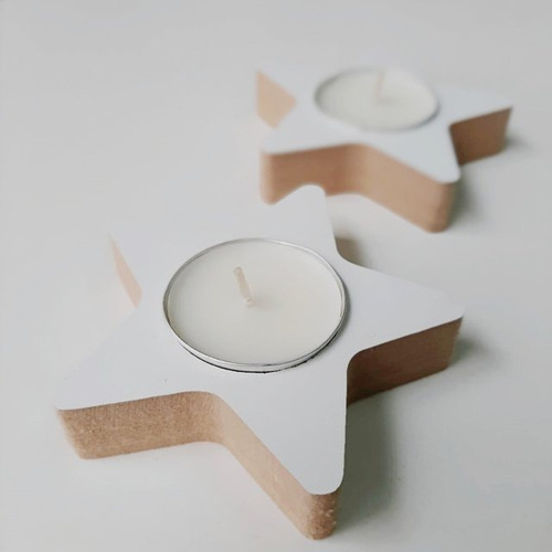 Imagen 4 de 4 de Vela Y Porta Vela Estrellas X 2 Mdf Excelente