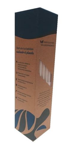 Caja Con 100 Popotes Biodegradables Ecologicos De Papel