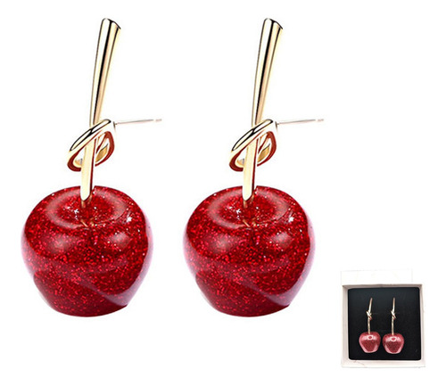 Aretes Colgantes Cereza Elegante Oro Laminado Par