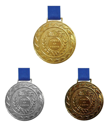 Kit 50 Medalhas De Ouro + 25 Prata + 25 Bronze M60c/fitaazul