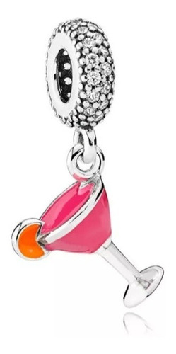 Charm Diseño Bello Cóctel Rosa, Plata De Ley 925.